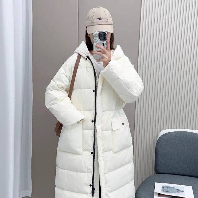 Woman Down Jacket Long Below-the-knee Length Winter Loose Hooded Thickened jacket