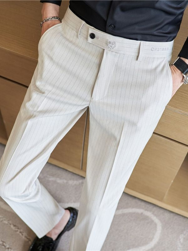 Casual Men's Letter Embroidery Simple Fashion Striped Pencil Suit Pants