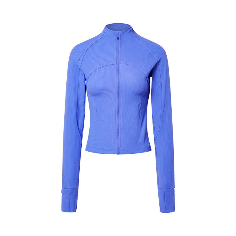 Vertical Rib High Elastic Tight Yoga Jacket Zipper Short Jacket