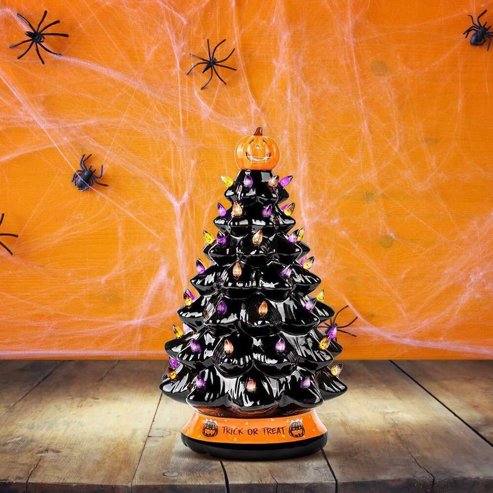 Halloween Black 30cm Luminous Tree With Pumpkin Top Halloween Tree Decoration