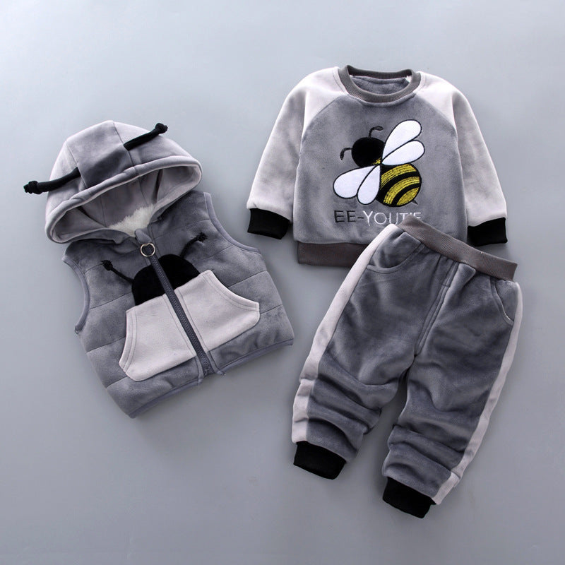 Fleece Thickening Boy Baby Suit Baby girl fleece Sweater Tide set