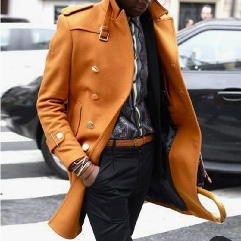 Men's Mid-length Solid Color Slim-fit Lapel Coat