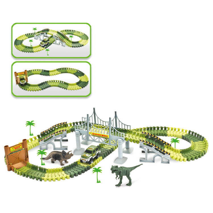 Dinosaur electric track car toy DIY assembly double - layer puzzle toy