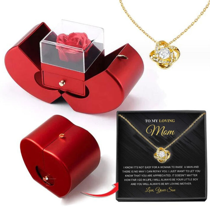 Valentine’s Day gift box with rose and necklace