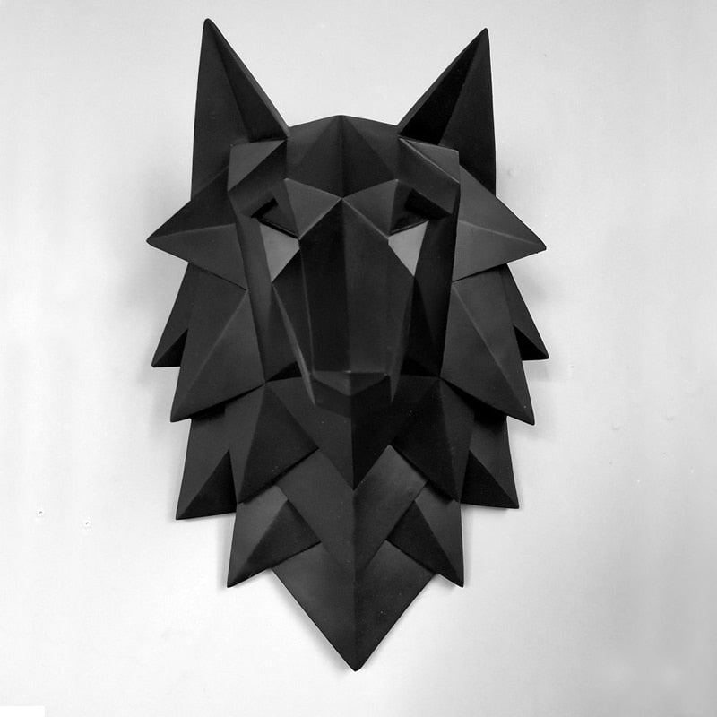 House statue decoration accessories 3D abstract wolf head sculpture wedding christmas wall decoration handmade resin art crafts