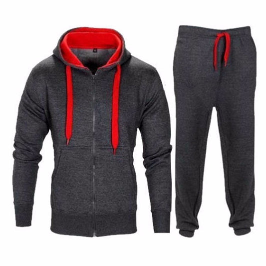 Casual Solid Tracksuit Zipper Hooded Sweatshirt Jacket +Sweatpants Mens Tracksuit