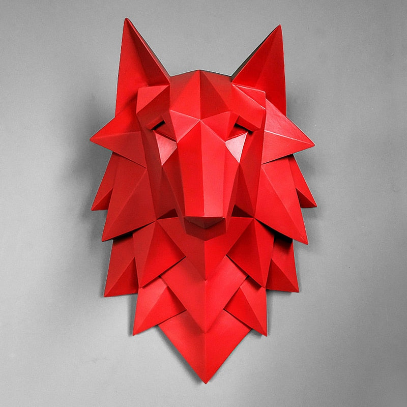 House statue decoration accessories 3D abstract wolf head sculpture wedding christmas wall decoration handmade resin art crafts