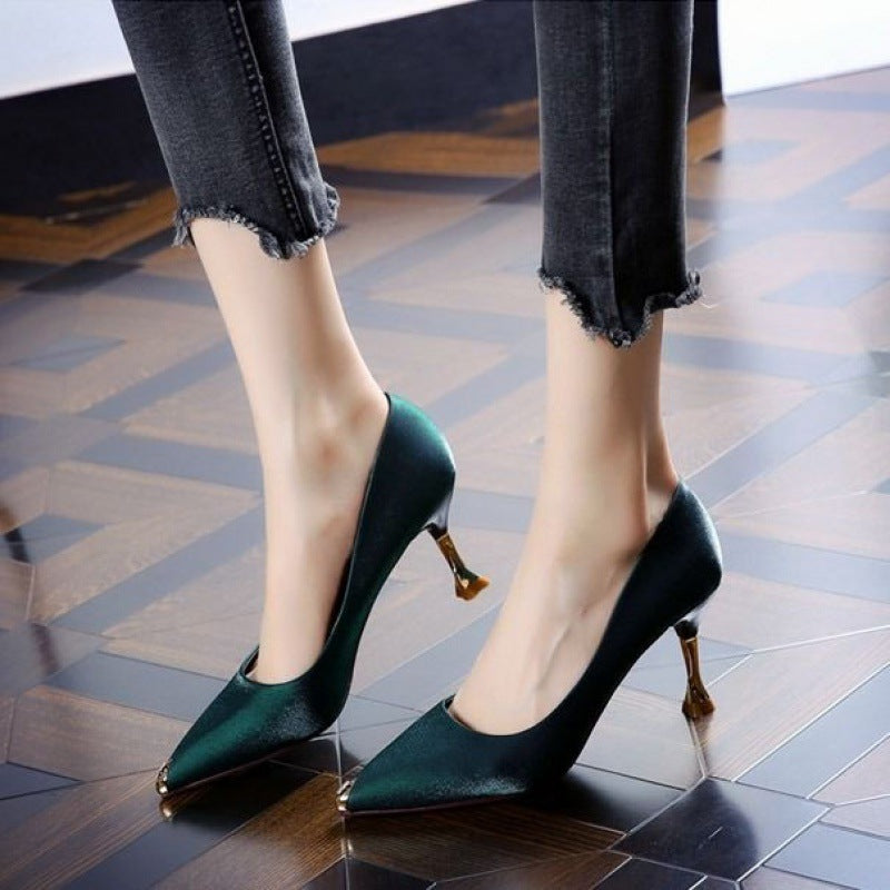 Pointed Satin High Heels Women Stiletto All-match Single Shoes