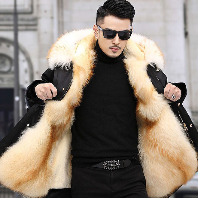 Men’s coat Fur Coat Faux Mink Velvet Medium Length Fur Coat