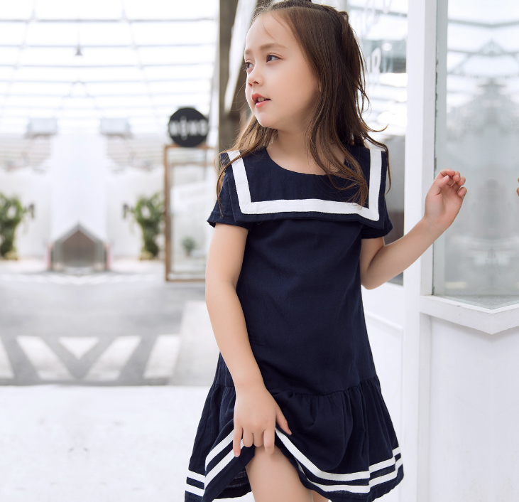 Girl summer dress Girl Uniform Short Sleeve Girl Dress Cotton Toddler Fashion Brand New