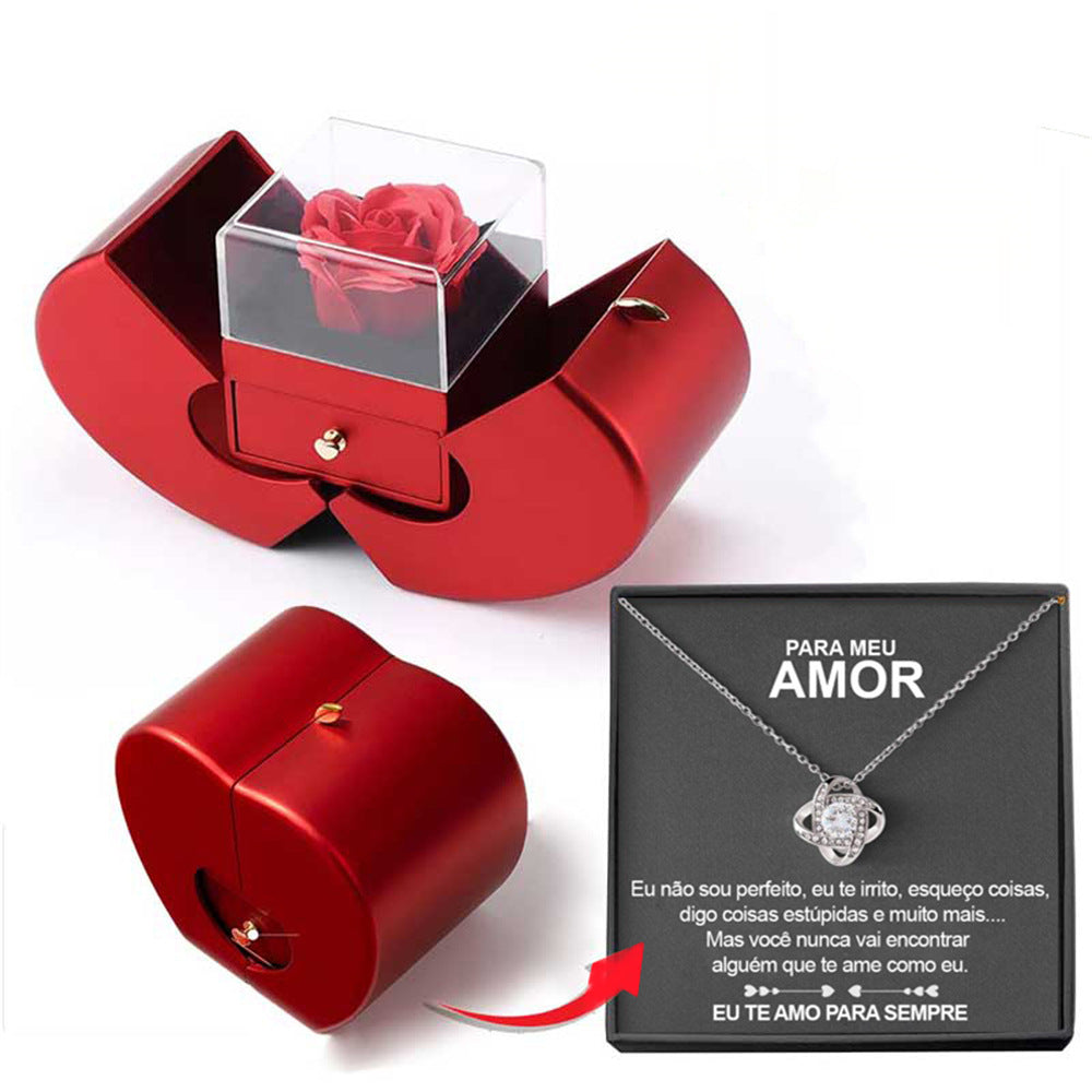 Valentine’s Day gift box with rose and necklace