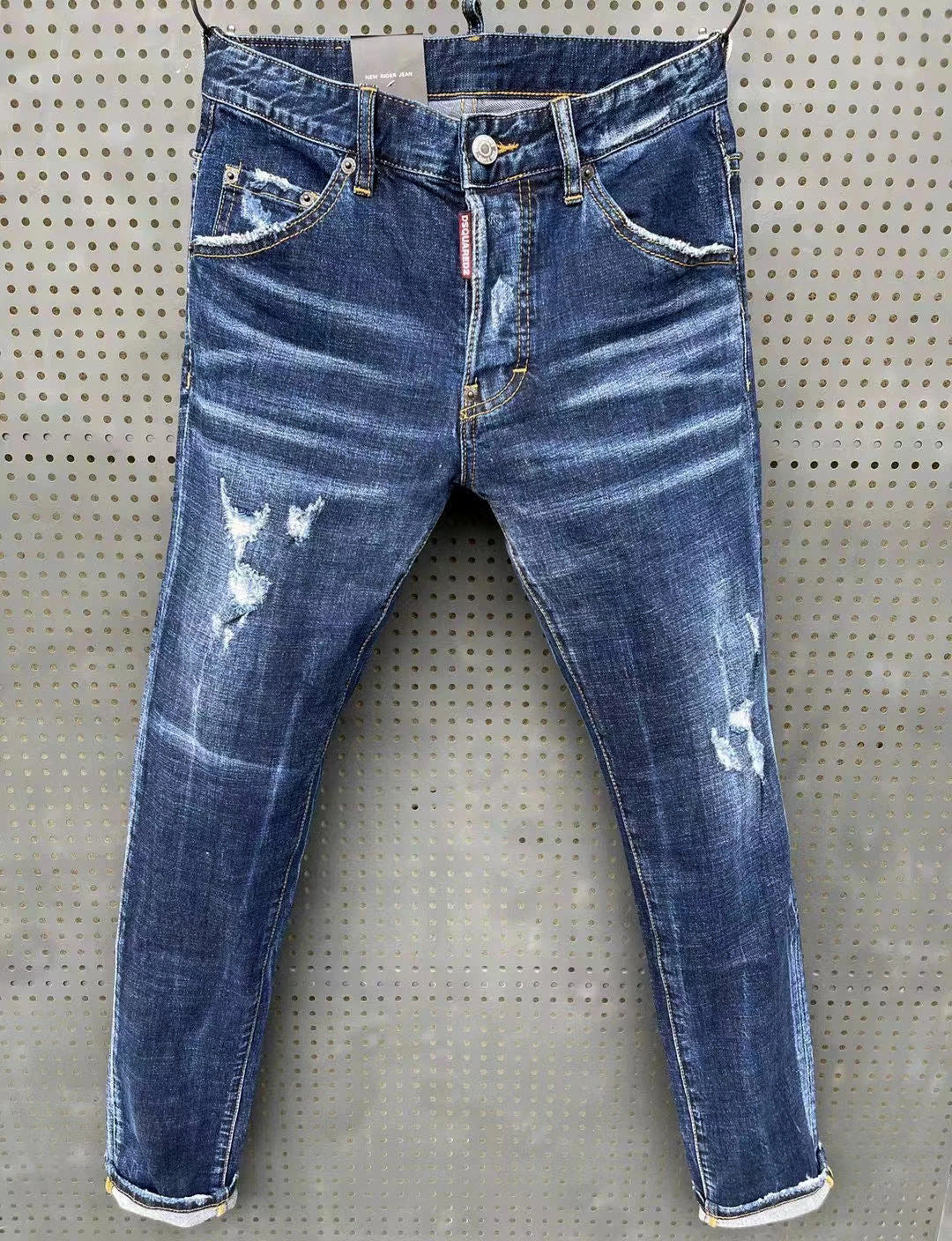 DSQ2 Jeans blue Tatting Splash Paint jeans Men's Slim-fit Patch Stretch jeans