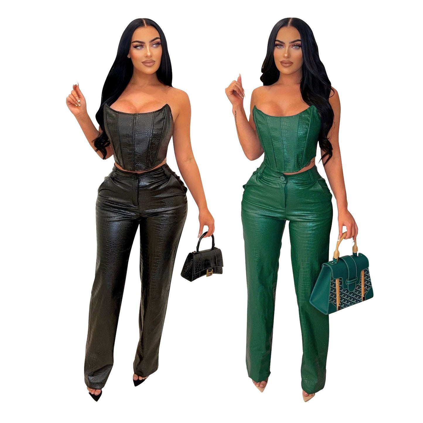 European And American Women's Clothing Tube Top Imitation Leather Suit