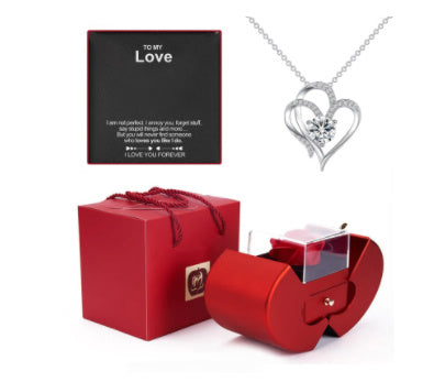 Valentine’s Day gift box with rose and necklace