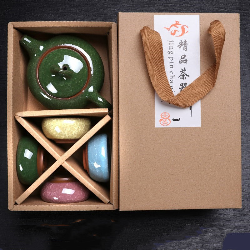 Printed Ceramic 5-head Ice Cracked Tea Set Gift