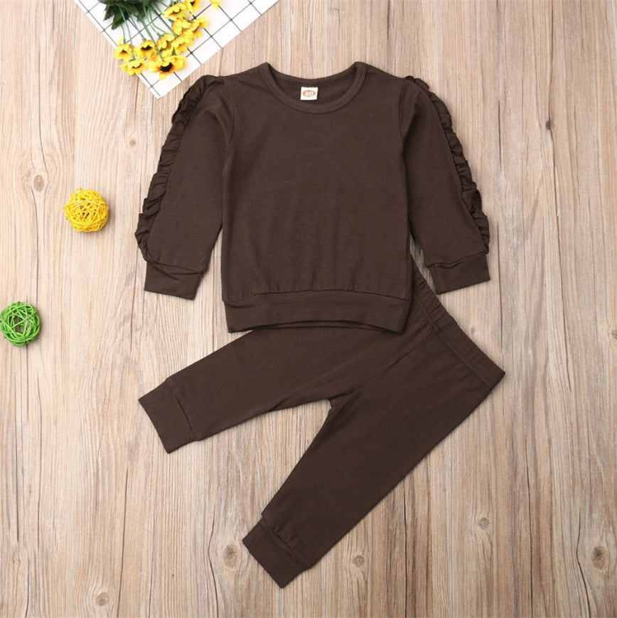 Newborn Baby Girl Ruffles Jumper Solid Long Sleeve Sweatshirt Tops Pants Infant Kids 2Pcs Outfits Clothes Set Fall Clothes