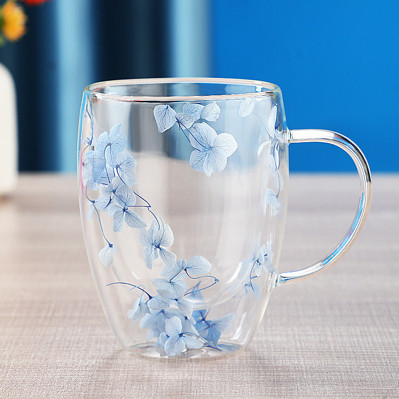 Dried Flower Double Layer Glass Cup Real Flower Cyber Celebrity Style Quicksand Cup