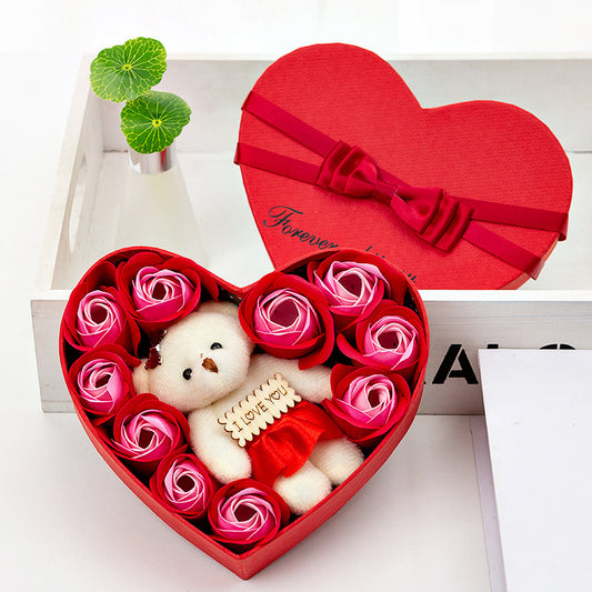 Gift Box for Valentine's Day flower rose with bear