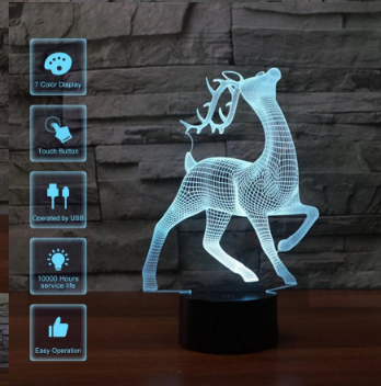 Deer  3D 7Color Touch Control LED Night Illusion Light