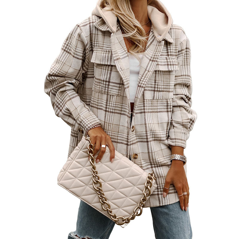 Woman sweater jacket Autumn New Plaid Long-sleeved Coat Women's Loose Casual