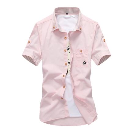 Mushroom Embroidery Mens Short Sleeve Casual Shirt