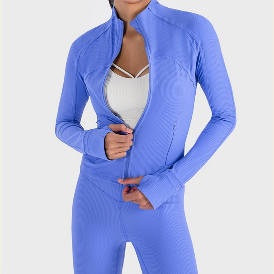 Vertical Rib High Elastic Tight Yoga Jacket Zipper Short Jacket