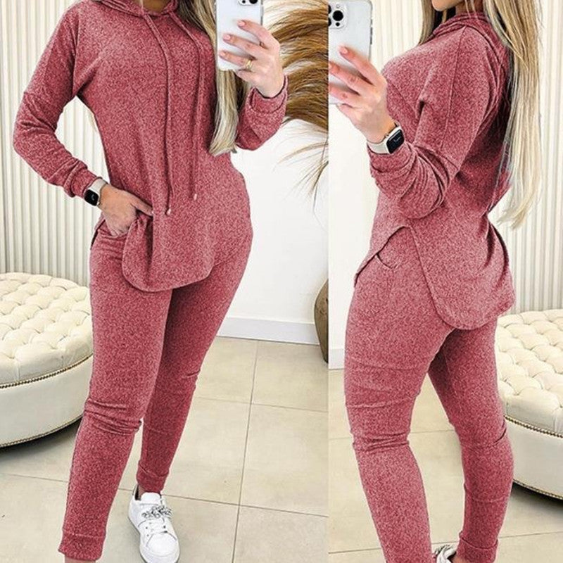 Women's Split Hooded Long Sleeve Sweater Suit