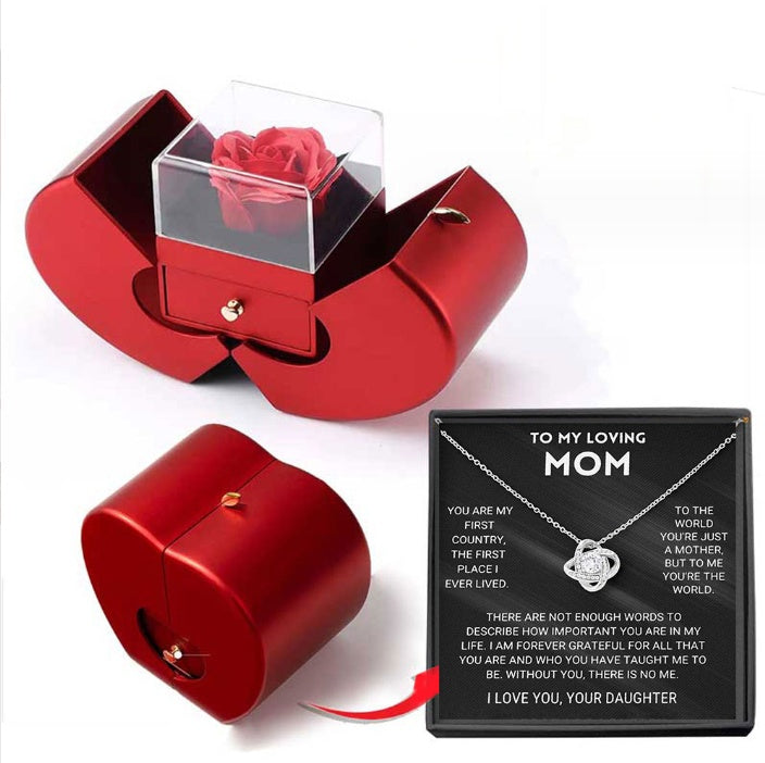 Valentine’s Day gift box with rose and necklace