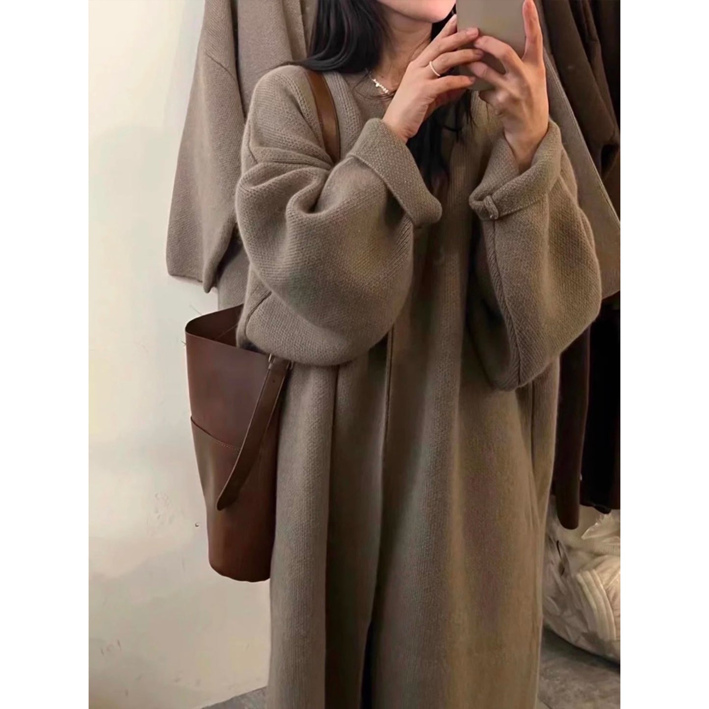 Khaki Knitted Cardigan Sweater, Womens Coat, Long Cardigan, Wool Coat, Cozy Style Loose, Plus Size Maxi Coat, Office Outfits, Fall Clothing