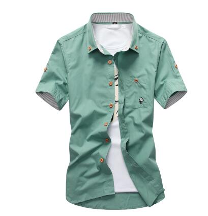 Mushroom Embroidery Mens Short Sleeve Casual Shirt