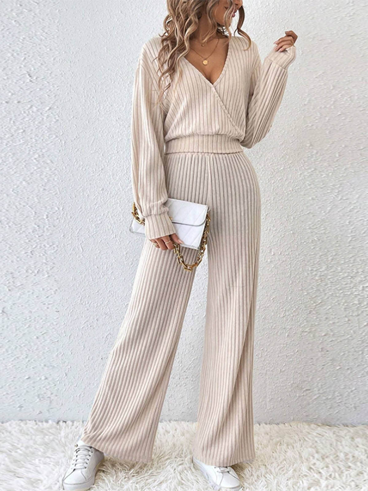 Long Sleeve Short Top Two-piece Pants