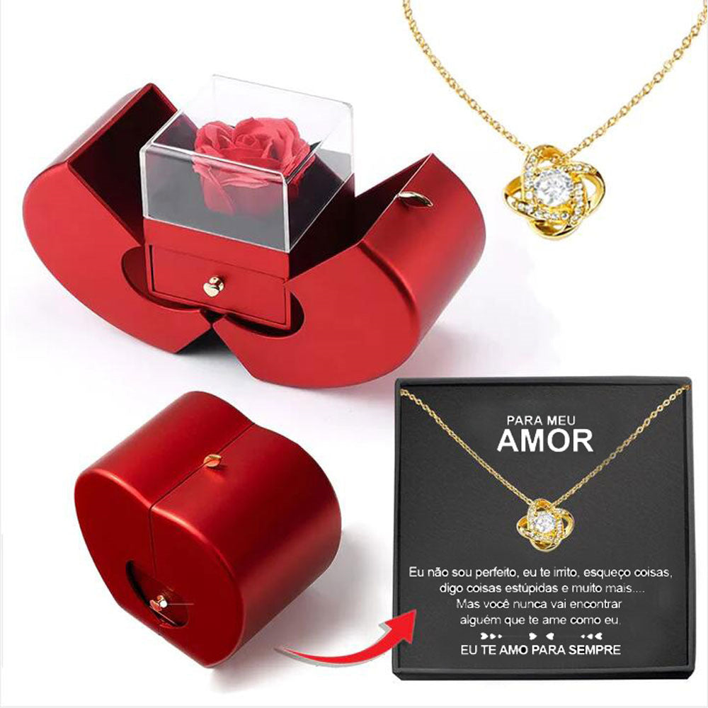 Valentine’s Day gift box with rose and necklace