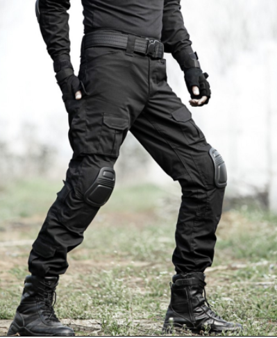 Black Python Pattern Tactical Training Pants With Knee Pads Camouflage Army Camouflage Overalls