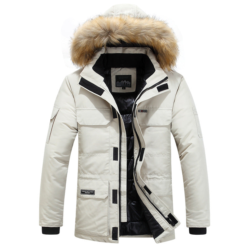 Cotton padded jacket with medium and long woolen collar