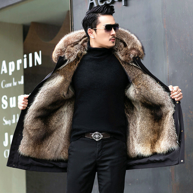 Men’s coat Fur Coat Faux Mink Velvet Medium Length Fur Coat