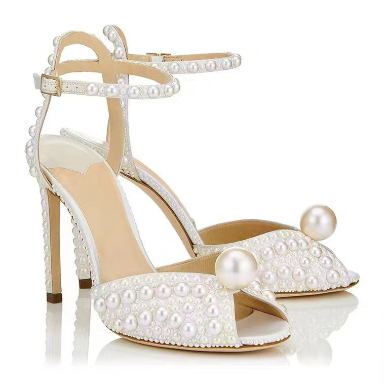 Fish Mouth Pearl Sandals Bridal Wedding Shoes Women