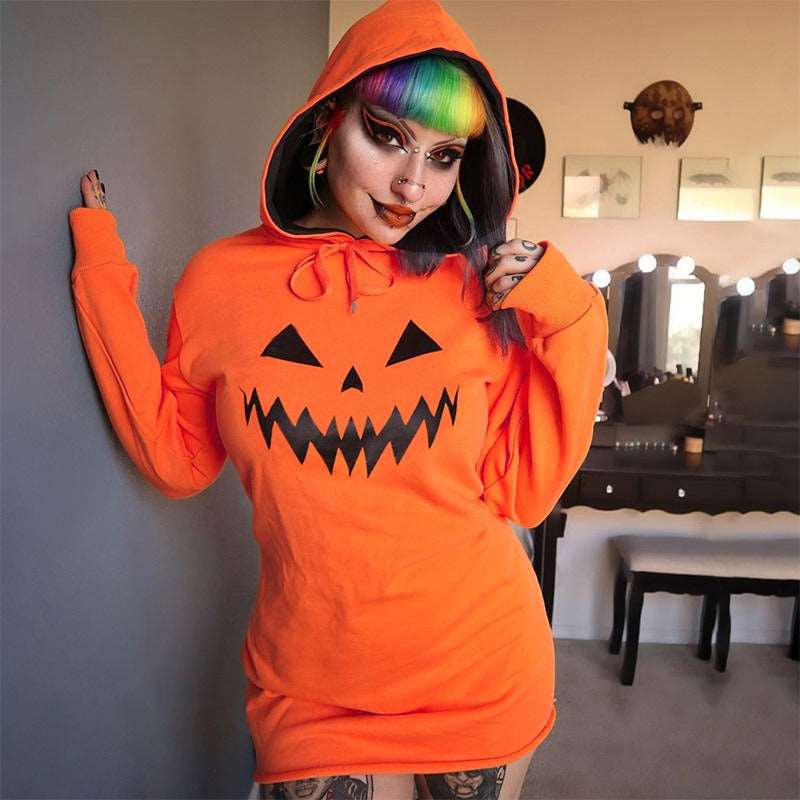 Halloween printed hooded sweatshirt casual dress