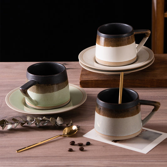 Japanese Retro Stoneware Coffee Cup And Saucer Set