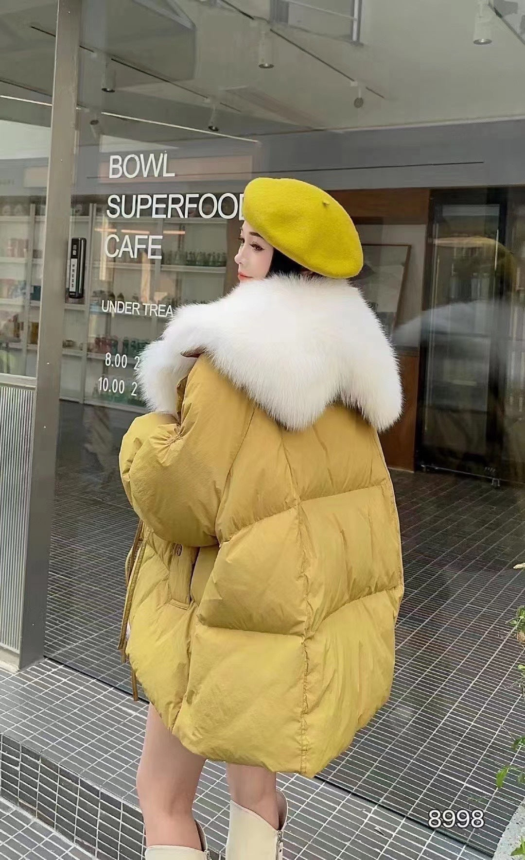 Short Loose Big Fur Collar White Duck Down Jacket Women's Coat