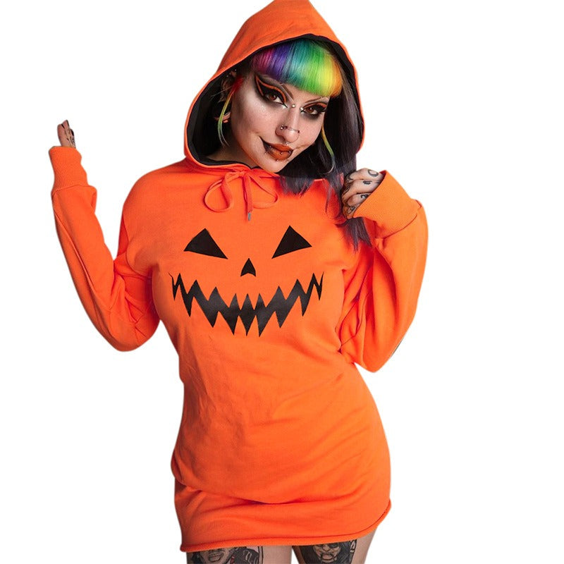 Halloween printed hooded sweatshirt casual dress