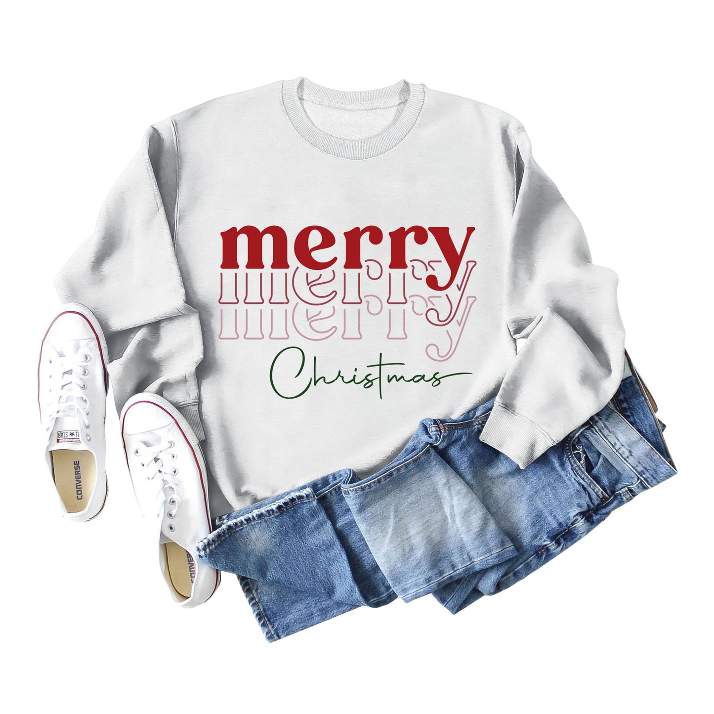 Letter Round Neck Christmas Loose Long Sleeve Sweater Girl