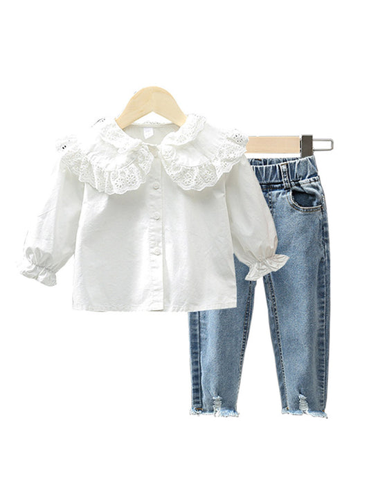 Girl Western Style set Fashion Shirt Jeans Two-piece Baby Girl Girl  Clothing Trend