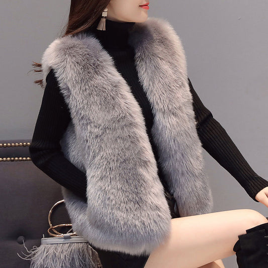 Women's Fox Fur vest Waistcoat Plus Cotton Furry Vest