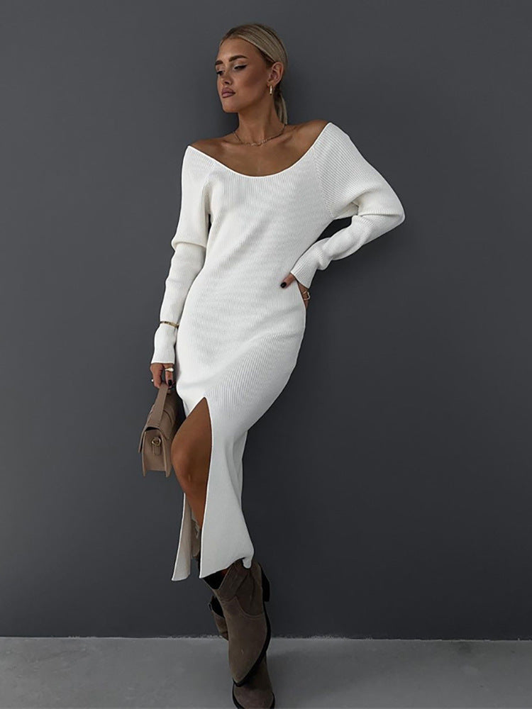 Long Sleeve Mid-length Skinny Knit Dress Women