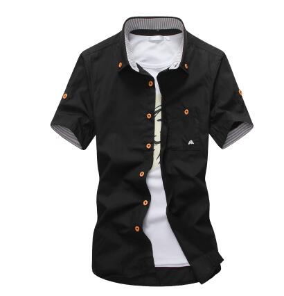 Mushroom Embroidery Mens Short Sleeve Casual Shirt