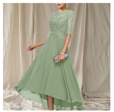 Lace Applique Half Sleeve Formal Party Dress