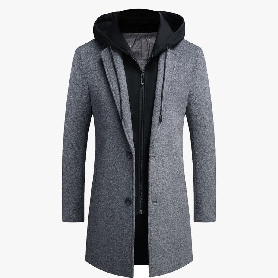 Men's Casual Woolen Coat With Detachable Hat