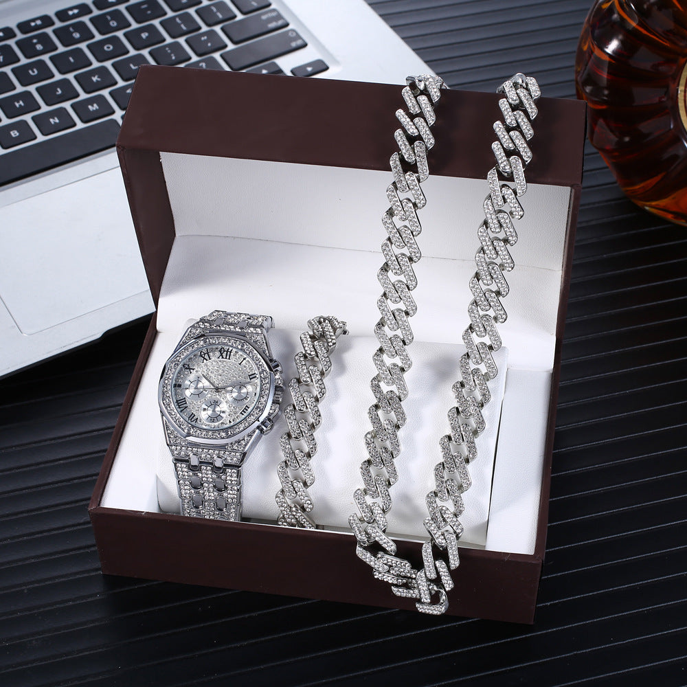 Mens gift box Watch and necklace and bracelet Business Personality Leisure Temperament Watch Gift Box