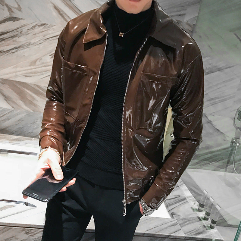 Handsome motorcycle jacket for men PU leather leather lapel jacket