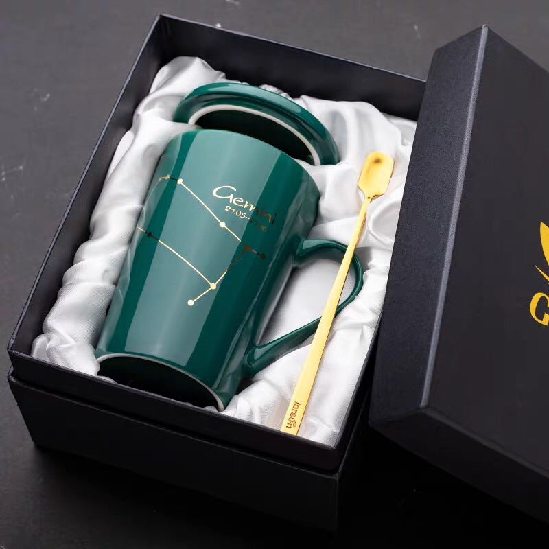 Dark green constellation ceramic mug gift set